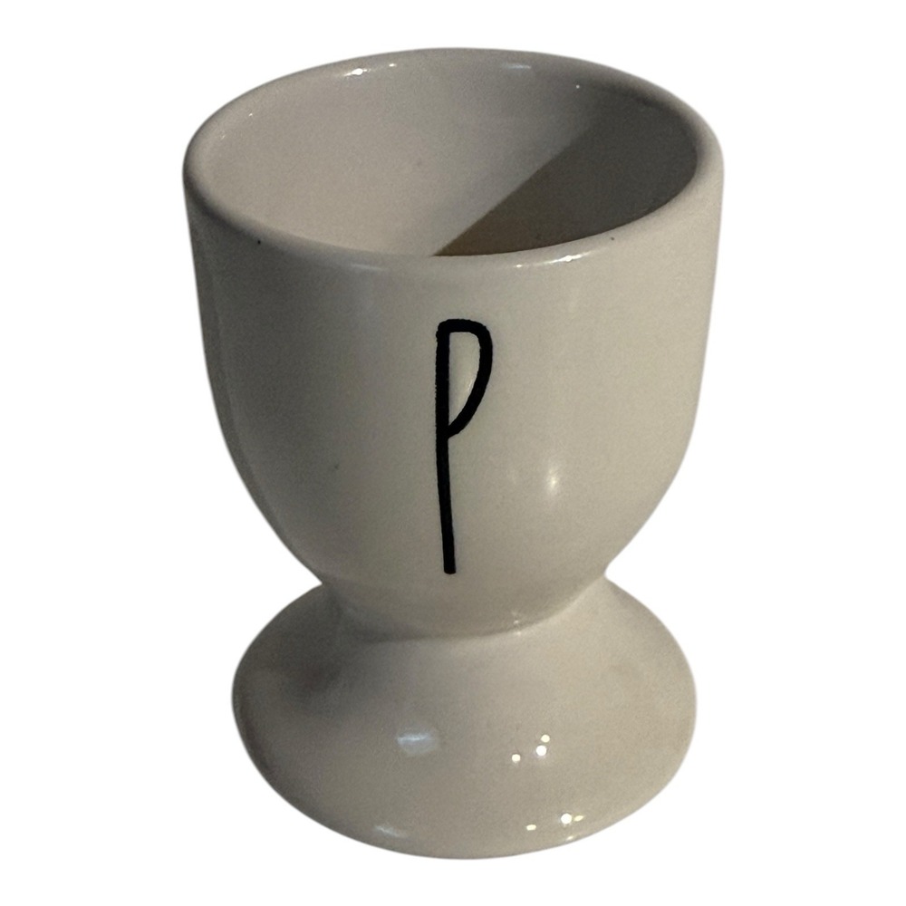 RAE DUNN by Magenta - Ivory "P" EGG CUP Egg Holder Stoneware 2.5"H Mint Cond